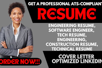 write an ats optimized resume for engineering construction and tech careers