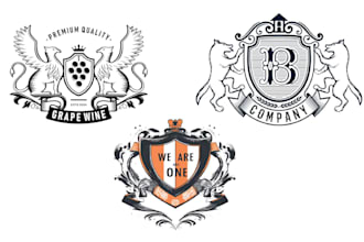 make creative hand drawn lion coat of arms logo