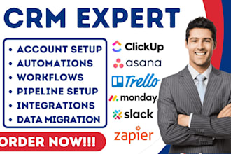 do project management in monday crm clickup  asana trello slack crm automation