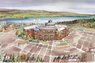 design a watercolor map illustration of your city or venue