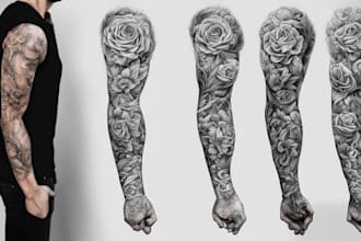 create custom realistic tattoo design, tattoo sleeve