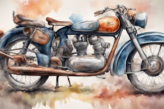 create realistic watercolor portrait style car, bike vehicle