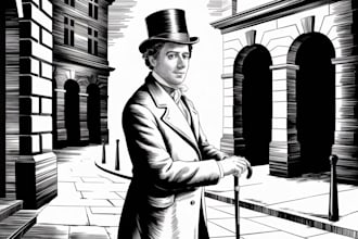 create an illustration of black and white engraving style
