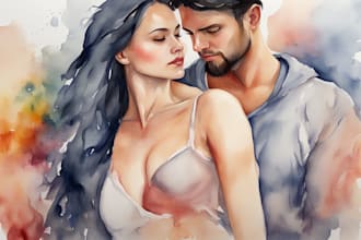 create a couple portrait watercolor painting