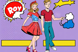 draw a retro pop art roy lichtenstein style