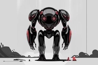 draw detail mecha robot character concept for you