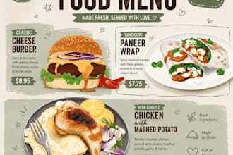 create custom food and drink illustrations for menu and logo