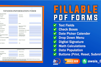 create fillable PDF form with data validations within 24 hrs