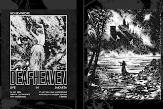 draw detailed black and white illustration for merch