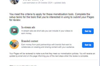 provide you the service of fb page like setup monetize etc