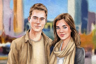 create a couple portrait watercolor painting