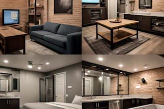 do 3d customize interior basement design with 3d rendering