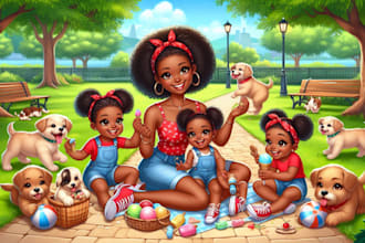 african american children book illustration, kids picture storybook illustration