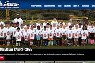 create football academy, soccer academy website, academy website using wordpress