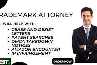 prepare a cease and desist, patent, and dmca takedown notice