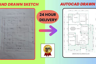 convert existing PDF or sketch into detailed 2d drawings for permit