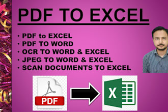 convert PDF, jpeg, ocr and scan docs to excel word