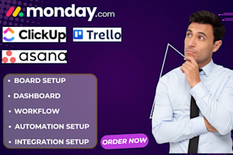 setup monday, integrate and automate clickup, trello, asana, notion, monday crm