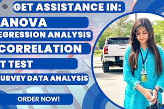 do anova, correlation, t test, regression analysis, survey data analysis