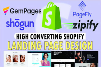 create shopify landing page, one product page with gempage, pagefly, smart SEO