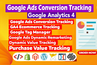 setup google analytics 4, ads conversion tracking, ga4 ecommerce tracking by GTM