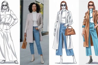 draw stylish fashion illustration collection of garments, croquis 2d 3d sketches