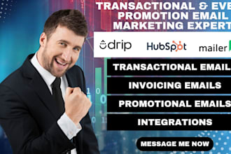 setup transactional emails event promotion survey hubspot drip mailerlite expert