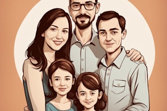 draw a vector art family portrait