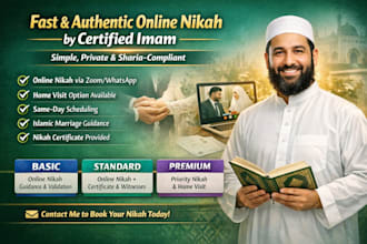 do online nikkah, conduct islamic marriage as imam for quick nikah at home