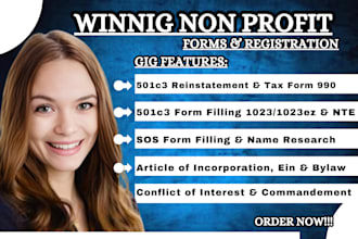 file 501c3 nonprofit registration, reinstatement, sba loan, bylaws and more