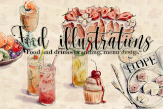 draw unique food sketches for menu and branding