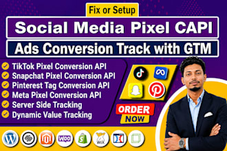 setup tiktok pixel,snapchat pixel,pinterest tag,meta pixel conversion API by GTM