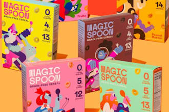 create a modern food product label packaging box pouch design with 3d image