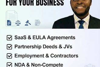 draft and review contracts, saas agreements, ndas, and partnership deeds