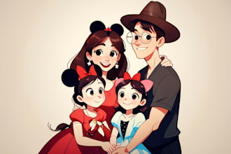 design a professional disney family portrait