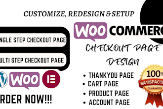 redesign woocommerce website, fix checkout page, product, cart, thankyou page