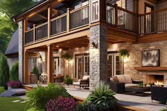 do costume outdoor space, 3d porch, deck ,patio design
