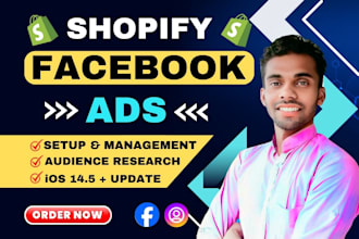 setup shopify facebook ads, advertising, fb marketing, instagram ads campaign