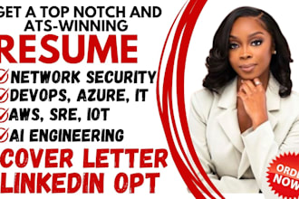 write network security, devops, azure, AWS, sre, iot, ai engineer and IT resume