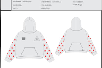 design 2d clothing mockup sketch with tech pack