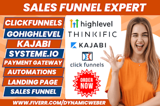 design sales funnel in clickfunnels systeme io kajabi gohighlevel landing page