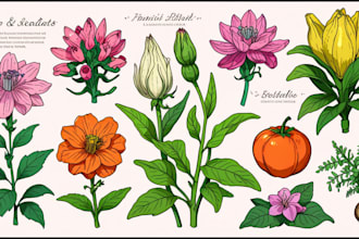 make scientific botanical illustration of flowers and plants for you