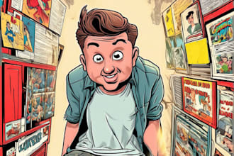draw a cartoon portrait of you in a vintage comic style