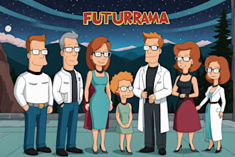 custom your family in a futurama portrait cartoon style