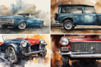 draw realistic watercolor portrait style car, bike vehicle