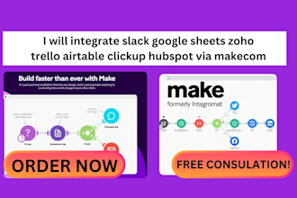 integrate slack google sheets zoho trello airtable clickup hubspot via makecom