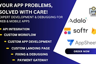 fix debug develop web, mobile apps using appsheet, glide, airtable, softr
