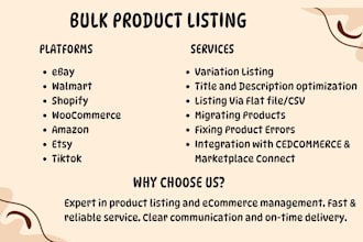 do bulk product listing on amazon, ebay, shopify walmart, trendyol