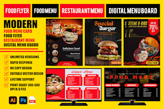 design modern food menu card food flyer restaurant menu digital menu board