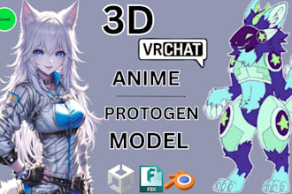 create custom vrchat avatar 3d model vrc character furry protogen vtuber model